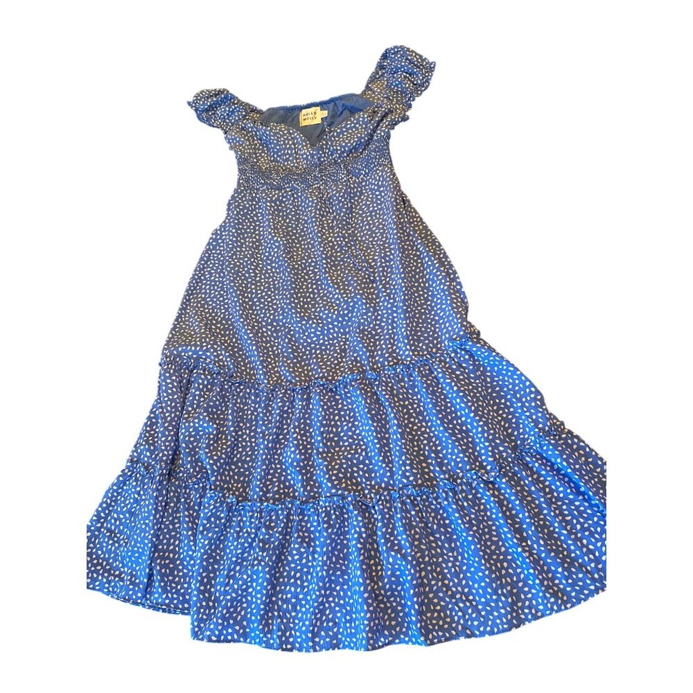 Hello Molly Blue Polka Dot Dress Size L‎ US8 Milkmaid Coquette Cottage Prairie
